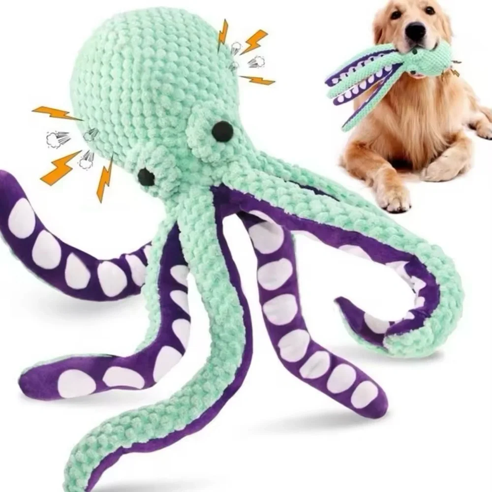 Plush Octopus Dog Toy with Crinkle & Squeaker – 12.6” Durable Pet Chew Toy